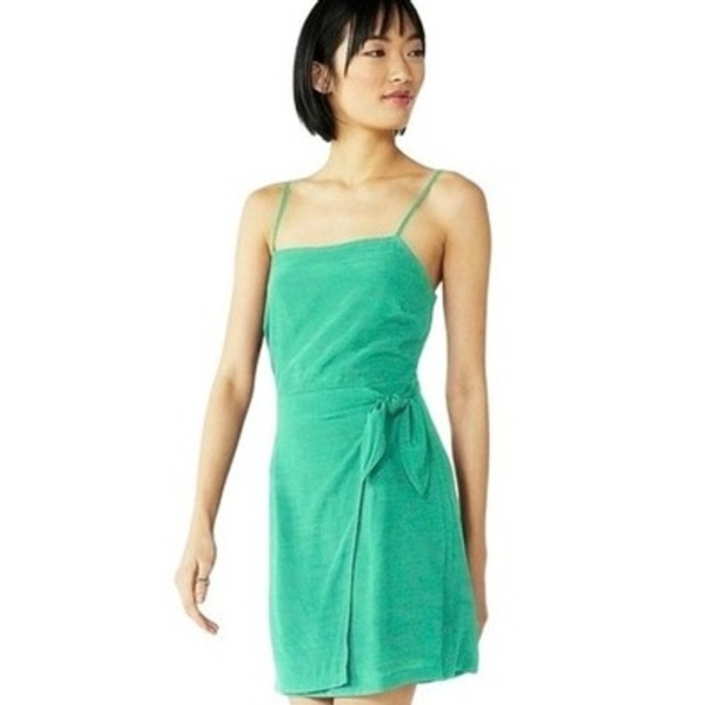 Nine West Side Tie Mini Dress Reef Green Rayon Sleeveless Summer Medium